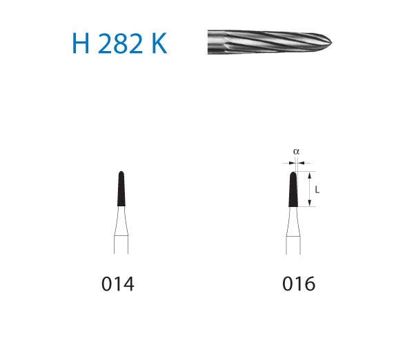 H282K.314.016  KOMET FRESA C. TUNGSTENO TORPEDO TURBINA ø 016  5 ud.