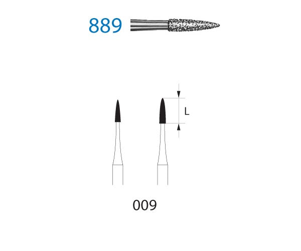 889.314.009  KOMET FRESA DIAMANTE LLAMA TURBINA ø 009 GRANO ESTANDAR 5 ud.