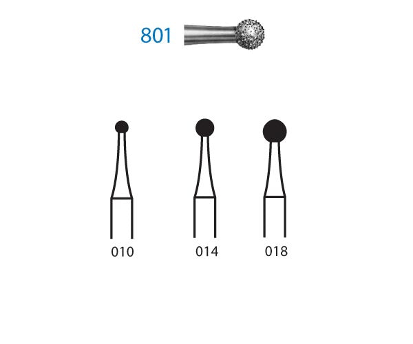 801.313.018  KOMET FRESA DIAMANTE BOLA TURBINA CORTO ø 018 GRANO ESTANDAR 5 ud.