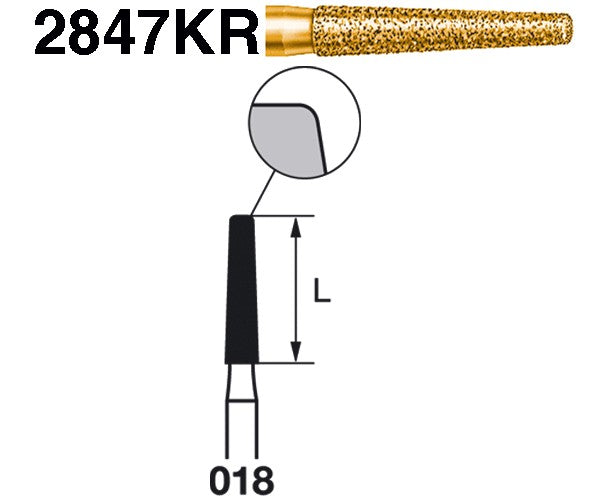 2847KR.314.018  KOMET FRESA DIAMANTE CONICA BORDE REDONDEADO TURBINA ø 018 GRANO EXTRA GRUESO 5 ud.