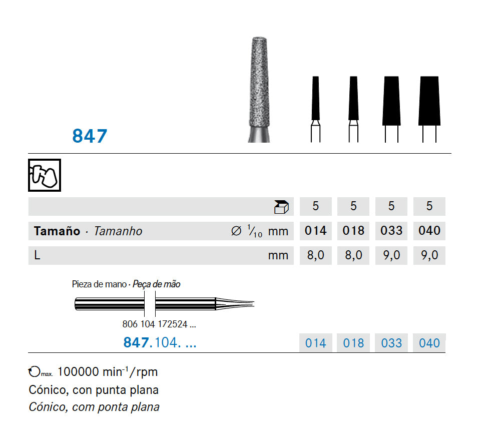 847.104.014 KOMET CONICAL DIAMOND BURNER HANDPIECE ø 014 - 5pcs