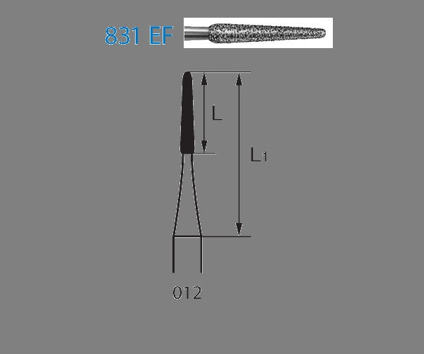 831EF.204.012 KOMET LONG CONICAL ROUND DIAMOND BUR WITH CONTRA-ANGLE ø 012 EXTRA FINE GRIT 5 pc.