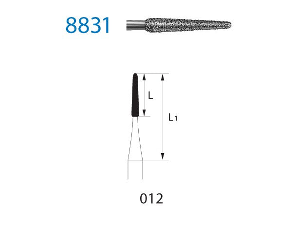 8831.204.012  KOMET FRESA DIAMANTE REDONDA CONICA LARGA CONTRAANGULO ø 012 GRANO FINO 5 ud.