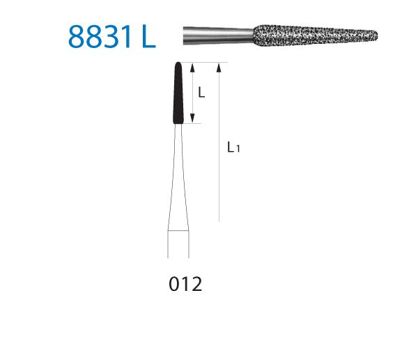 8831L.204.012 KOMET ROUND CONICAL DIAMOND BUR LONG CONTRA-ANGLE ø 012 FINE GRAIN 5 pc.