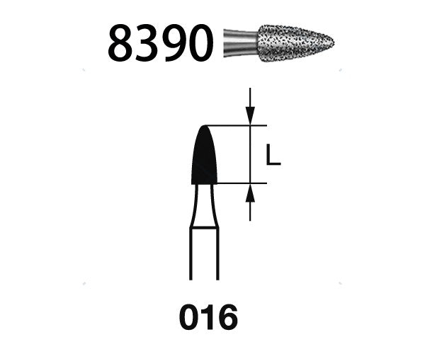 8390.314.016  KOMET FRESA DIAMANTE GRANADA TURBINA ø 016 GRANO FINO 5 ud.