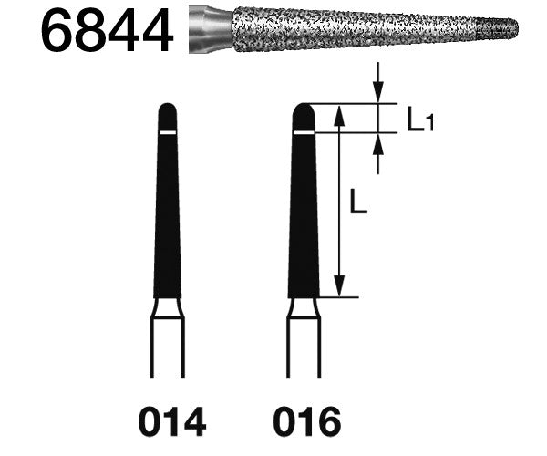 6844.314.016  KOMET FRESA DIAMANTE CONICA REDONDEADA TURBINA ø 016 GRANO FINO Y GRUESO 5 ud.
