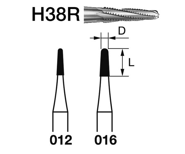 H38R.314.012  KOMET FRESA C. TUNGSTENO CONICA REDONDEADA TURBINA ø 012  5 ud.