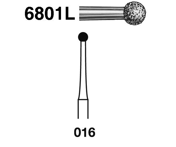 6801L.314.016  KOMET FRESA DIAMANTE BOLA TURBINA ø 016 GRANO GRUESO 5 ud.