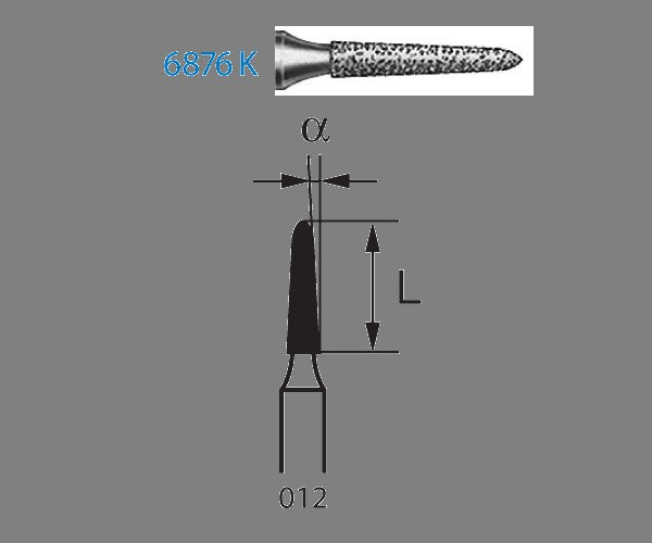 6876K.314.012  KOMET FRESA DIAMANTE TORPEDO CONICA TURBINA ø 012 GRANO GRUESO 5 ud.