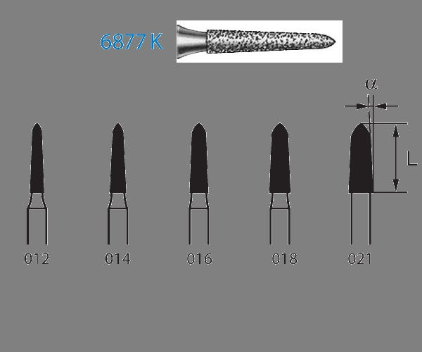 6877K.314.018  KOMET FRESA DIAMANTE TORPEDO CONICA TURBINA ø 018 GRANO GRUESO 5 ud.