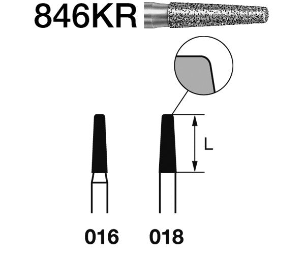 846KR.314.018  KOMET FRESA DIAMANTE CONICA BORDE REDONDEADO TURBINA ø 018 GRANO ESTANDAR 5 ud.