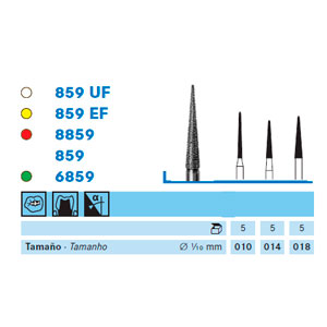859EF.314.010  KOMET FRESA DIAMANTE LANZA TURBINA ø 010 GRANO EXTRA FINO 5 ud.