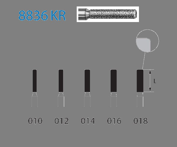 8836KR.314.012 KOMET MADUIXA DIAMANT CILÍNDRICA VORA ARRODONIDA TURBINA ø 012 GRA FINO 5 u.