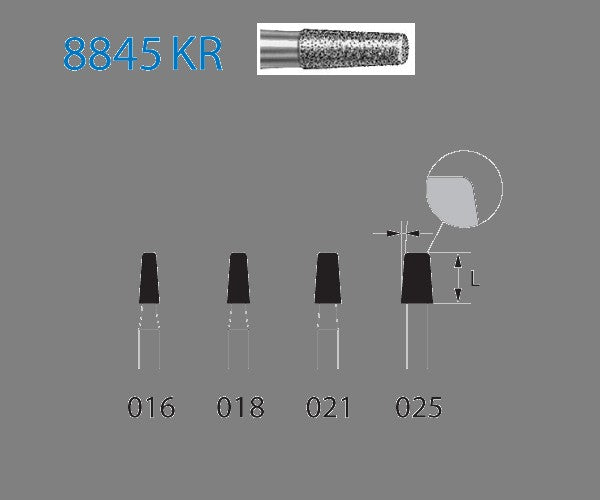 8845KR.314.016  KOMET FRESA DIAMANTE CONICA BORDE REDONDEADO TURBINA ø 016 GRANO FINO 5 ud.