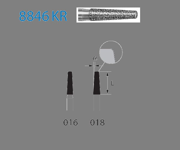 8846KR.314.016 KOMET CONICAL DIAMOND CUTTER ROUNDED EDGE TURBINE ø 016 FINE GRAIN 5 pcs.