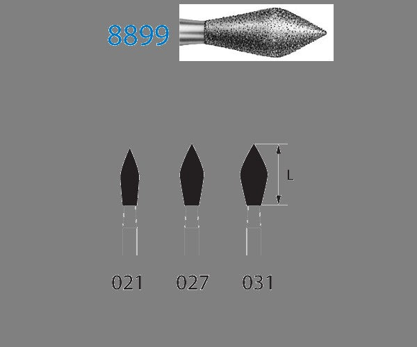 8899.314.027  KOMET FRESA DIAMANTE BARRILETE PUNTA TURBINA ø 027 GRANO FINO 5 ud.