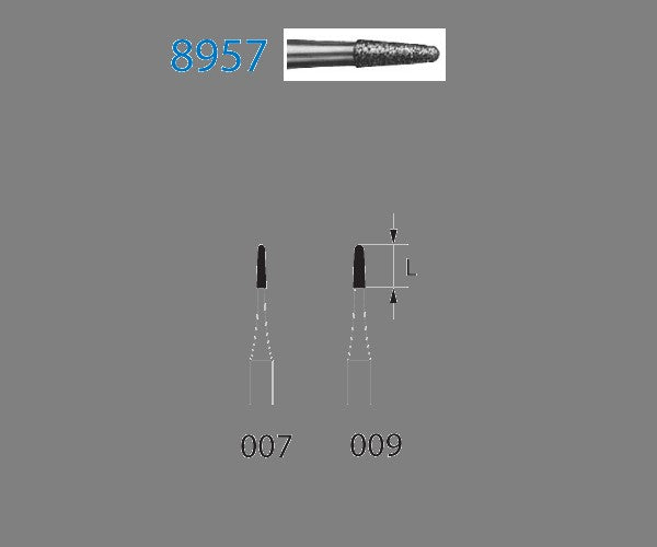 8957.314.009  KOMET FRESA DIAMANTE CONICA REDONDEADA TURBINA ø 009 GRANO FINO 5 ud.