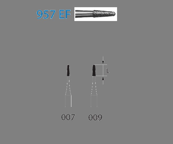 957EF.314.007 KOMET ROUNDED CONICAL DIAMOND BUR TURBINE ø 007 EXTRA FINE GRIT 5 pc.