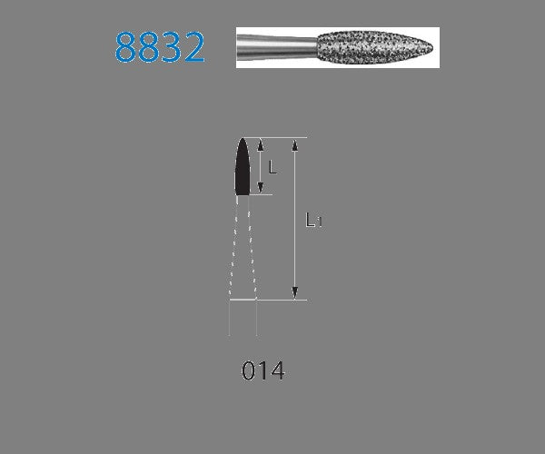 8832.204.014  KOMET FRESA DIAMANTE LLAMA CONTRAANGULO ø 014 GRANO FINO 5 ud.