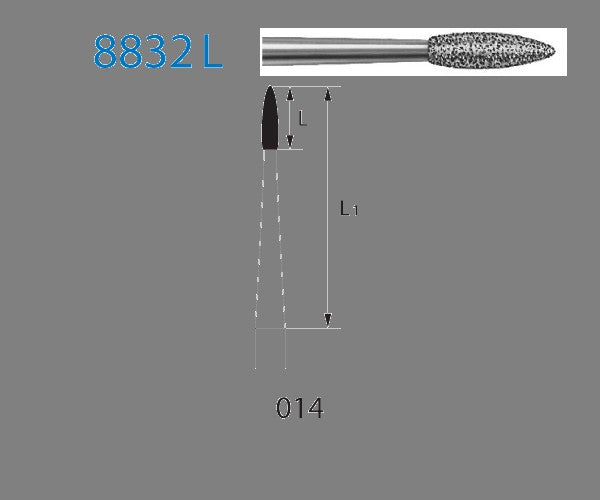 8832L.204.014  KOMET FRESA DIAMANTE LLAMA CONTRAANGULO ø 014 GRANO FINO 5 ud.