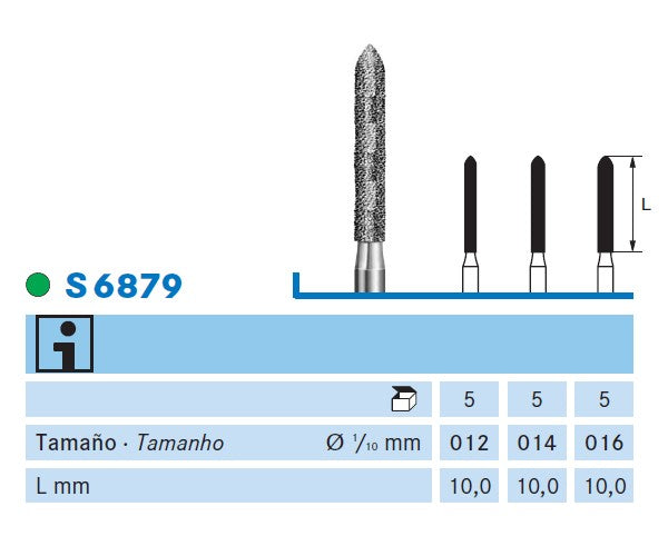 S6879.314.012  KOMET FRESA DIAMANTE TORPEDO TURBINA ø 012 GRANO GRUESO S 5 ud.