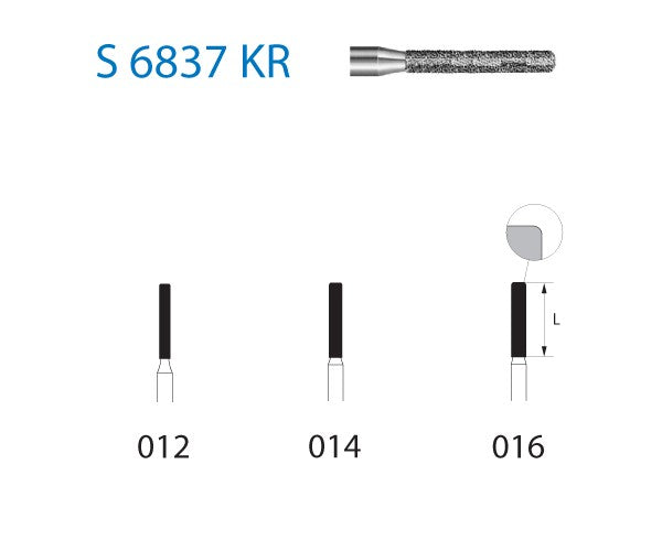 S6837KR.314.012  KOMET FRESA DIAMANTE CILINDRICA BORDE REDONDEADO TURBINA ø 012 GRANO GRUESO S 5 ud.