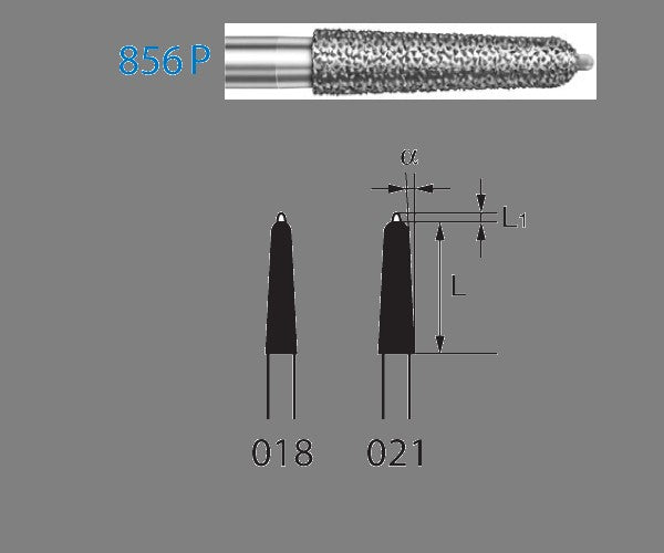 856P.314.018  KOMET FRESA DIAMANTE CONICA REDONDEADA PUNTA GUÍA TURBINA ø 018 GRANO ESTANDAR 5 ud.