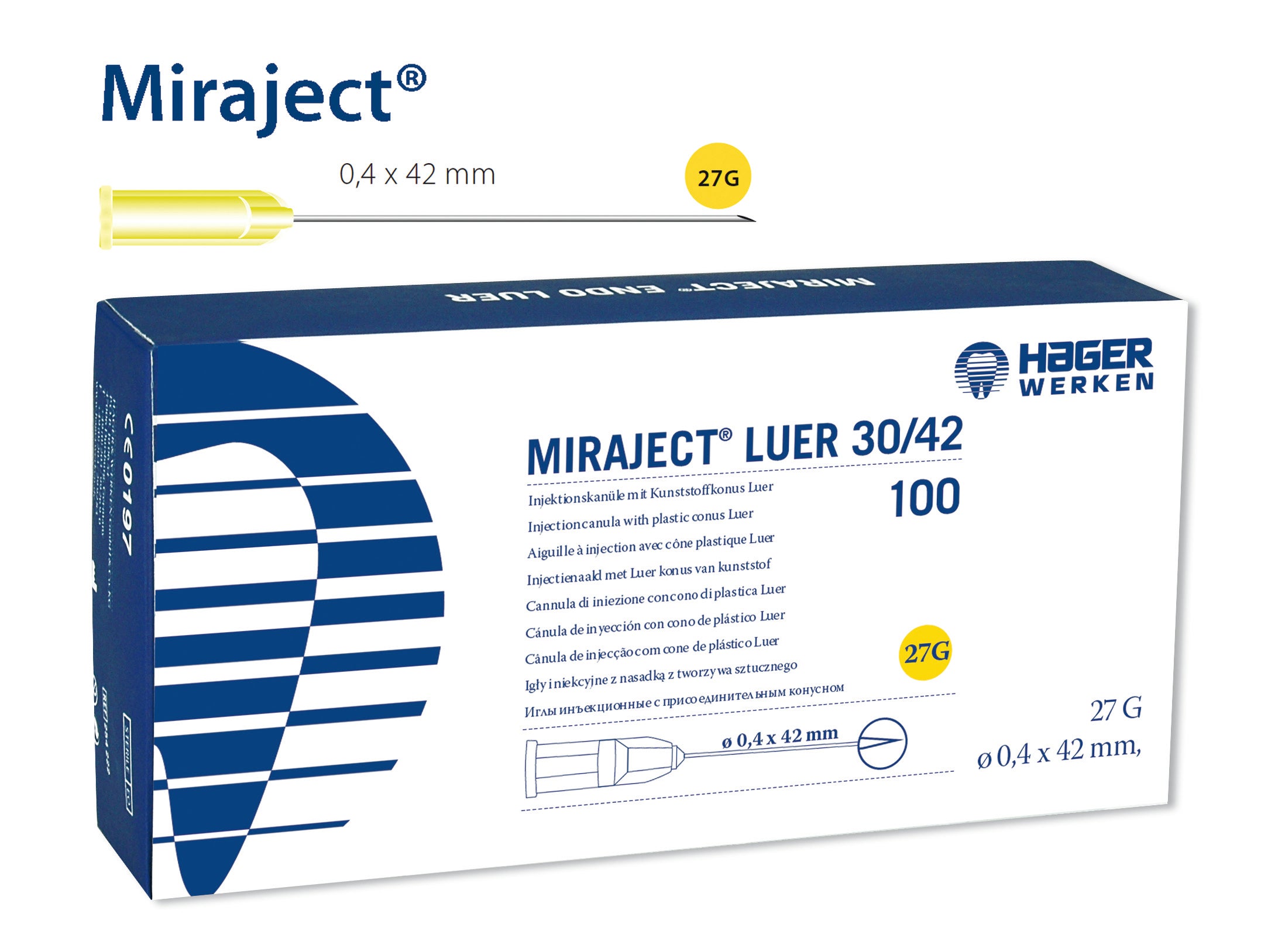 MIRAJECT LUER aguja 27G 0,4x42 100 ud