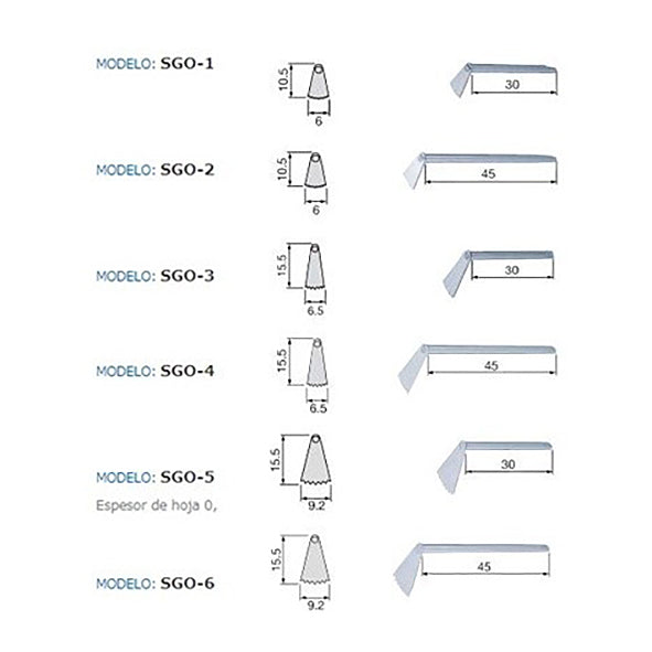 HOJAS P/PIEZA DE MANO SGO2-E vaiven lateral mod. SGO-1
