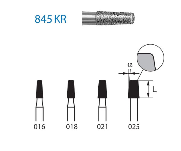 845KR.314.025  KOMET FRESA DIAMANTE CONICA BORDE REDONDEADO TURBINA ø 025 GRANO ESTANDAR 5 ud.