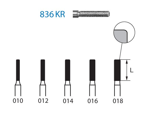 836KR.314.018 KOMET MADUIXA DIAMANT CILÍNDRICA VORA ARRODONIDA TURBINA ø 018 GRA ESTANDAR 5 u.