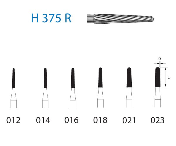 H375R.314.018  KOMET FRESA C. TUNGSTENO CONICA REDONDEADA TURBINA ø 018  5 ud.