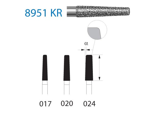 8951KR.314.017 KOMET CONICAL DIAMOND CUTTER ROUNDED EDGE TURBINE ø 017 FINE GRAIN 5 pcs.