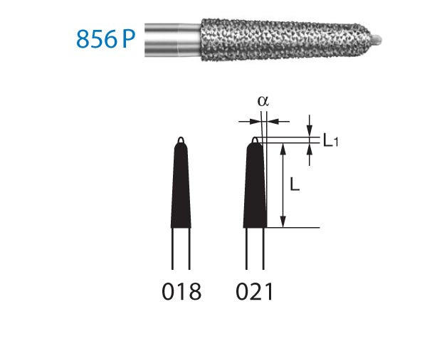 856P.314.021  KOMET FRESA DIAMANTE CONICA REDONDEADA PUNTA GUÍA TURBINA ø 021 GRANO ESTANDAR 5 ud.