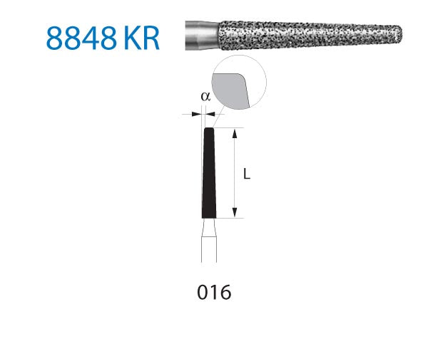 8848KR.314.016 KOMET CONICAL DIAMOND BUR ROUNDED EDGE TURBINE ø 016 FINE GRAIN 5 pc.