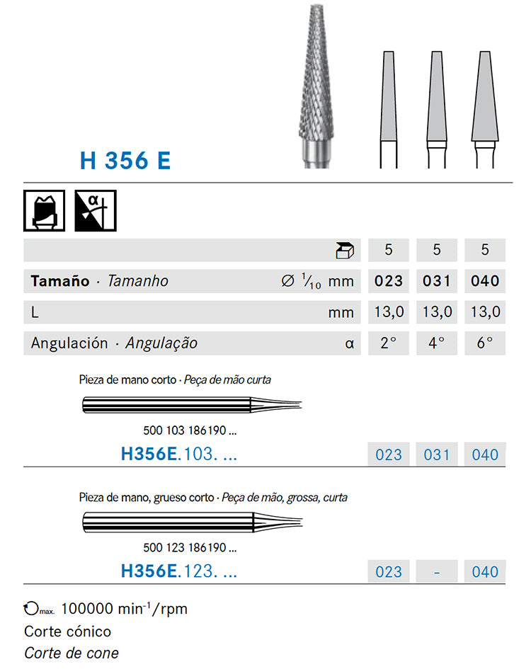 H356E.103.023 KOMET MADUIXA C. TUNGSTÈ CONICA PEÇA DE MÀ CURT ø 023 - 1uds