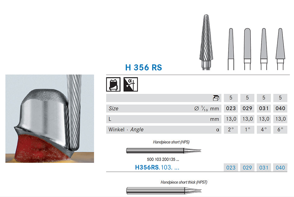 H356RS.103.040 KOMET TUNGSTEN CONICAL ROUNDED BURNER SHORT HANDPIECE ø 040 - 1 unit