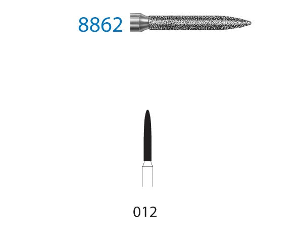 8862.204.012  KOMET FRESA DIAMANTE LLAMA CONTRAANGULO ø 012 GRANO FINO 5 ud.