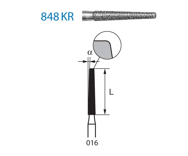 848KR.314.016  KOMET FRESA DIAMANTE CONICA BORDE REDONDEADO TURBINA ø 016 GRANO ESTANDAR 5 ud.
