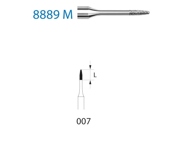 8889M.314.007  KOMET FRESA DIAMANTE LLAMA TURBINA ø 007 GRANO FINO 5 ud.