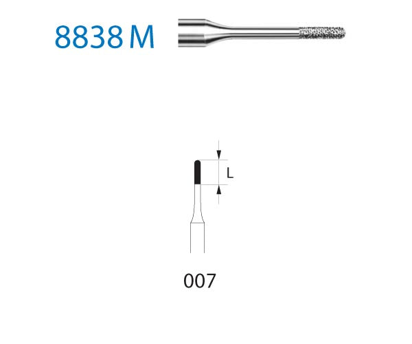 8838M.314.007 KOMET TURBINE ROUNDED CYLINDRICAL DIAMOND BUR ø 007 FINE GRAIN 5 pc.