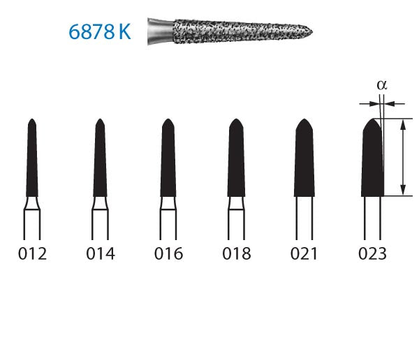 6878K.314.021  KOMET FRESA DIAMANTE TORPEDO CONICA TURBINA ø 021 GRANO GRUESO 5 ud.