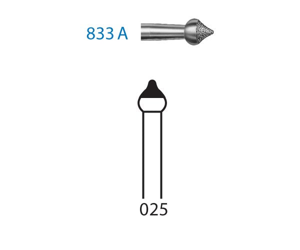 833A.314.025  KOMET FRESA DIAMANTE FORMAS ESPECIALES TURBINA ø 025 GRANO ESTANDAR 5 ud.