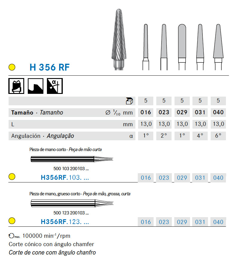 H356RF.103.023 KOMET MADUIXA C. TUNGSTENO CONICA ARRODONIDA PEÇA DE MÀ CURT ø 023 - 1uds