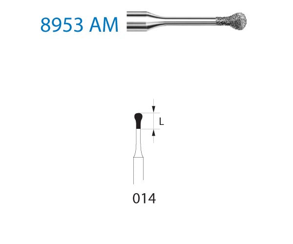8953AM.314.014  KOMET FRESA DIAMANTE PERA TURBINA ø 014 GRANO FINO 5 ud.