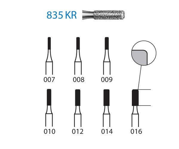 835KR.314.007  KOMET FRESA DIAMANTE CILINDRICA BORDE REDONDEADO TURBINA ø 007 GRANO ESTANDAR 5 ud.