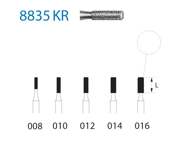 8835KR.314.008 KOMET DIAMOND CYLINDRICAL MILL ROUNDED EDGE TURBINE ø 008 FINE GRAIN 5 pcs.
