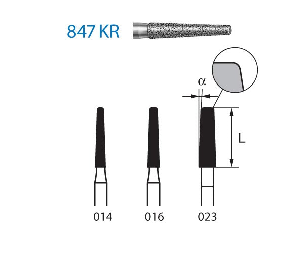 847KR.314.014  KOMET FRESA DIAMANTE CONICA BORDE REDONDEADO TURBINA ø 014 GRANO ESTANDAR 5 ud.