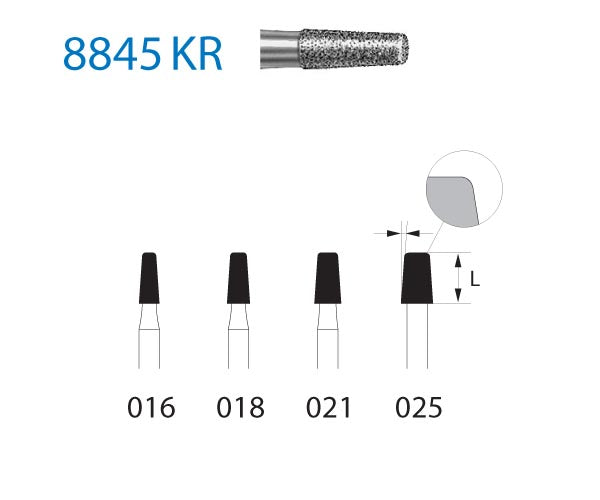 8845KR.314.018  KOMET FRESA DIAMANTE CONICA BORDE REDONDEADO TURBINA ø 018 GRANO FINO 5 ud.