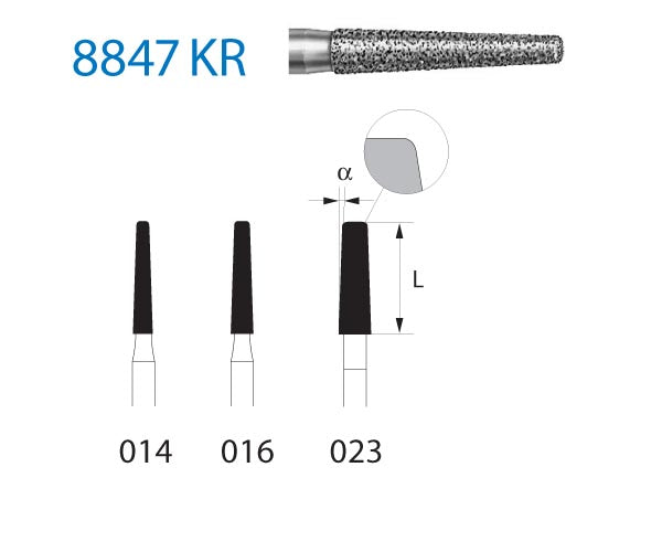 8847KR.314.014 KOMET CONICAL DIAMOND CUTTER ROUNDED EDGE TURBINE ø 014 FINE GRAIN 5 pcs.